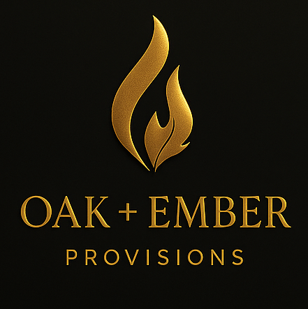 Oak + Ember Provisions gold flame logo